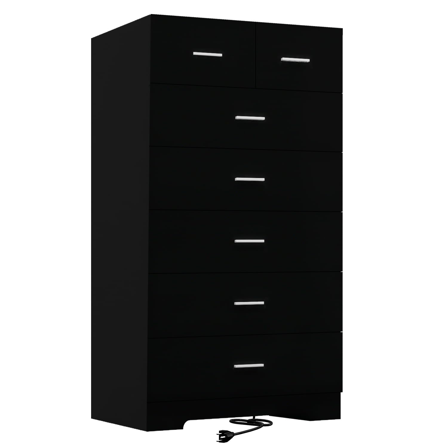 FJTJBSI Dresser with Power Outlets Wooden 6 Drawer Dresser with Large Organizer Black Tall Storage Organizer with Smooth Metal Rail Modern Chest of Drawers Closet for Bedroom Hallway