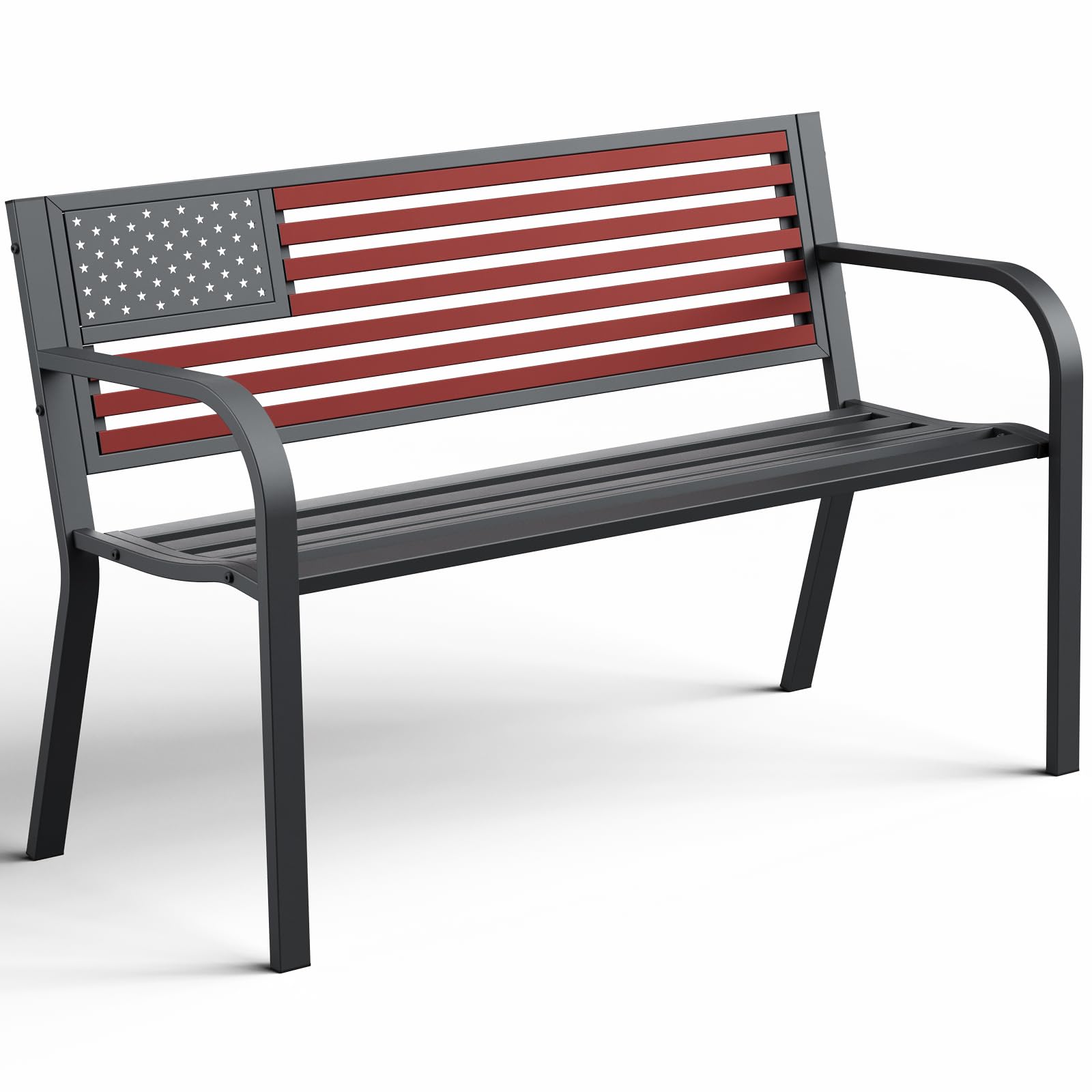 Outdoor Bench, Garden Patio Park Entryway Metal Bench with Comfortable Backrest, Sturdy Heavy Duty Loveseat Front Porch Backyard Lawn Furniture for Outside