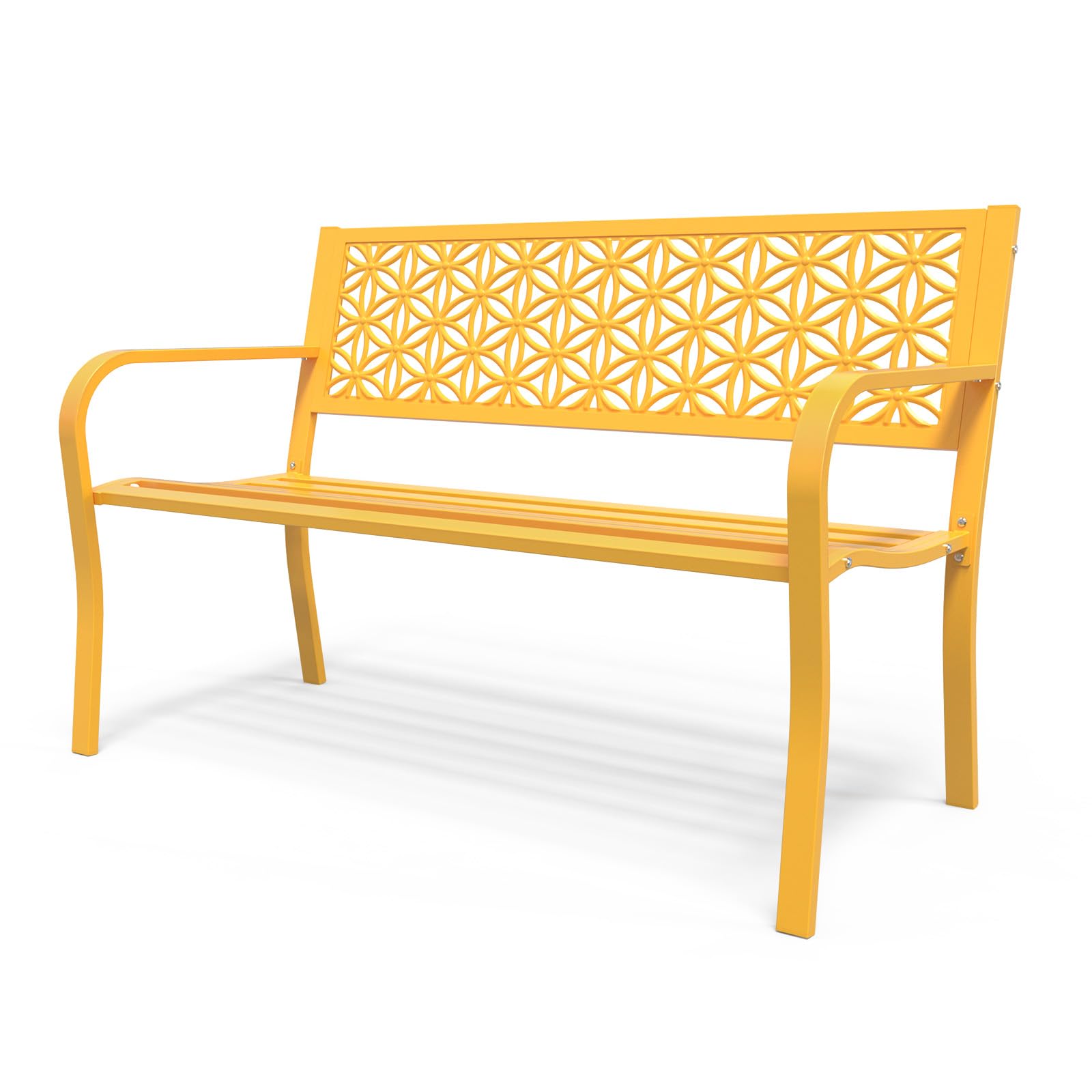 VINGLI 50" Outdoor Bench Metal with Floral Back, Garden Bench Front Porch Benches for Yard Patio Entryway Park, 800lb Capacity - Blue