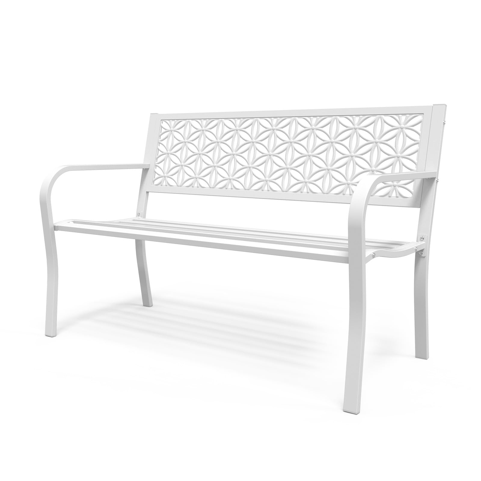 VINGLI 50" Outdoor Bench Metal with Floral Back, Garden Bench Front Porch Benches for Yard Patio Entryway Park, 800lb Capacity - Blue