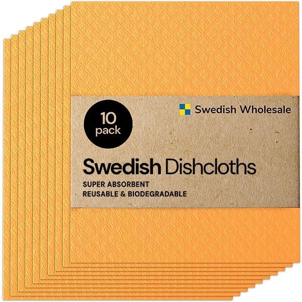 Swedish Wholesale Dishcloths Reusable 8" x 7" Sponge Cloths, Bulk 10 Pack of High Absorbent Cellulose Dish & Kitchen Cleaning Hand Towels, Wring to Dry & Machine Wash, Odor Resistant, White