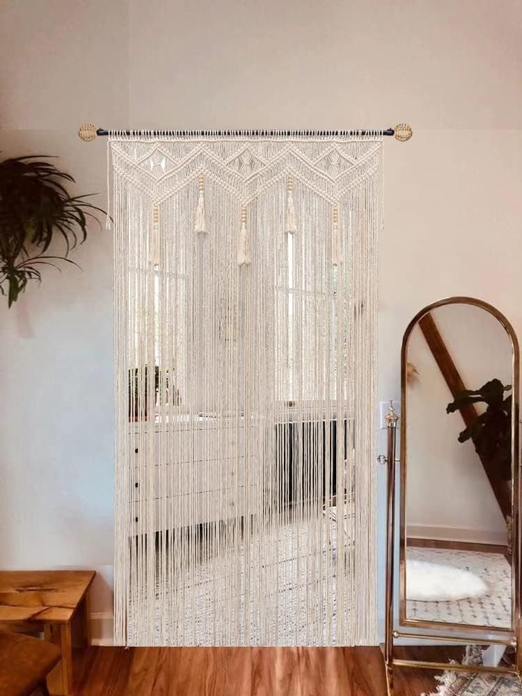 Boho Curtains for Bedroom Macrame for Windows Living Room Boho Decor Large Macrame Wall Hanging Beaded Curtain for Doorway Closet Curtains Wedding Backdrop, 1 Panel 52''W x 72''L
