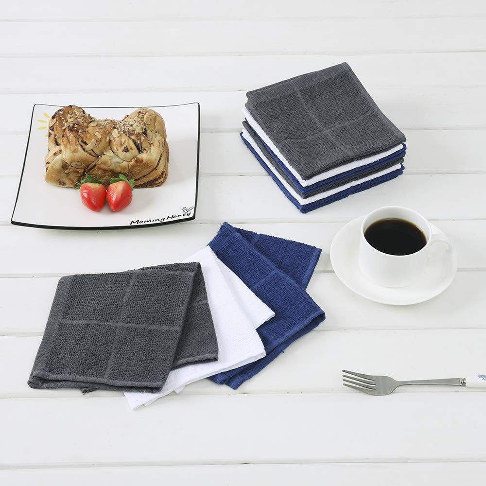 Glynniss Dishcloths Kitchen Highly Absorbent Dish Rags 100% Cotton Dish Cloths for Washing Dishes, Cleaning (11 x 11 Inches, 24 pcs, White)