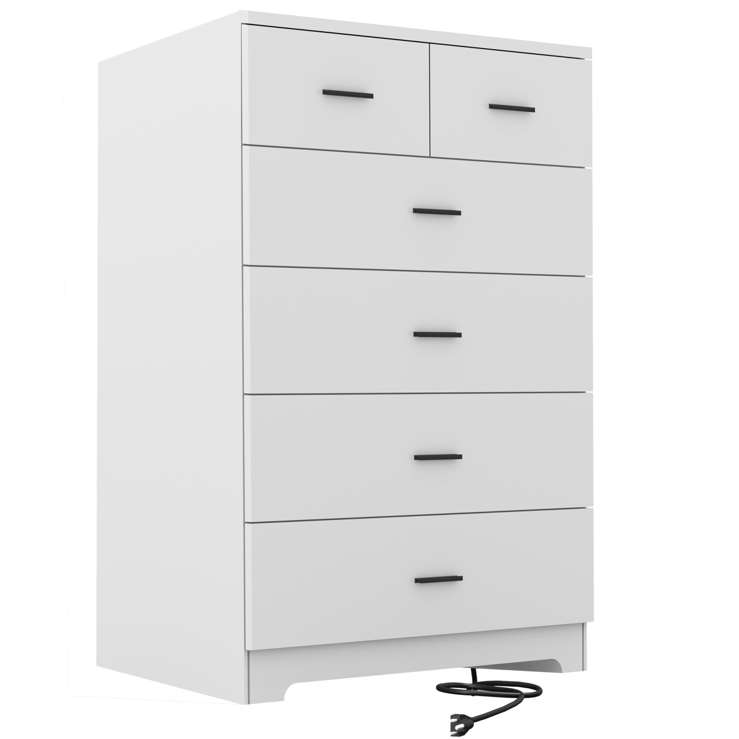 FJTJBSI Dresser with Power Outlets Wooden 6 Drawer Dresser with Large Organizer Black Tall Storage Organizer with Smooth Metal Rail Modern Chest of Drawers Closet for Bedroom Hallway