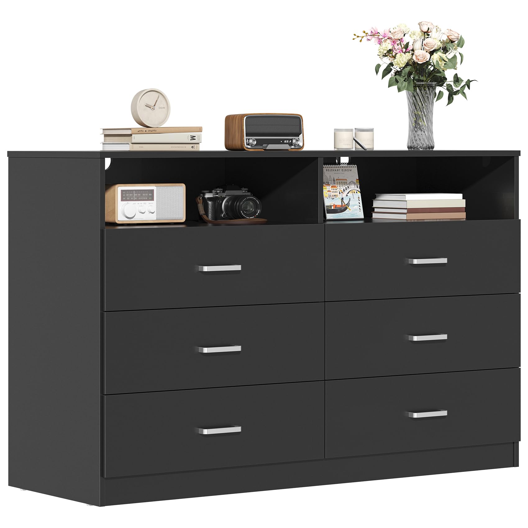 Bigbiglife Dresser for Bedroom, 6 Drawer Double Dresser, Modern Chest of Drawers with Deep Drawers, TV Stand Large Storage Organizer for Living Room, Closet (Light Oak)