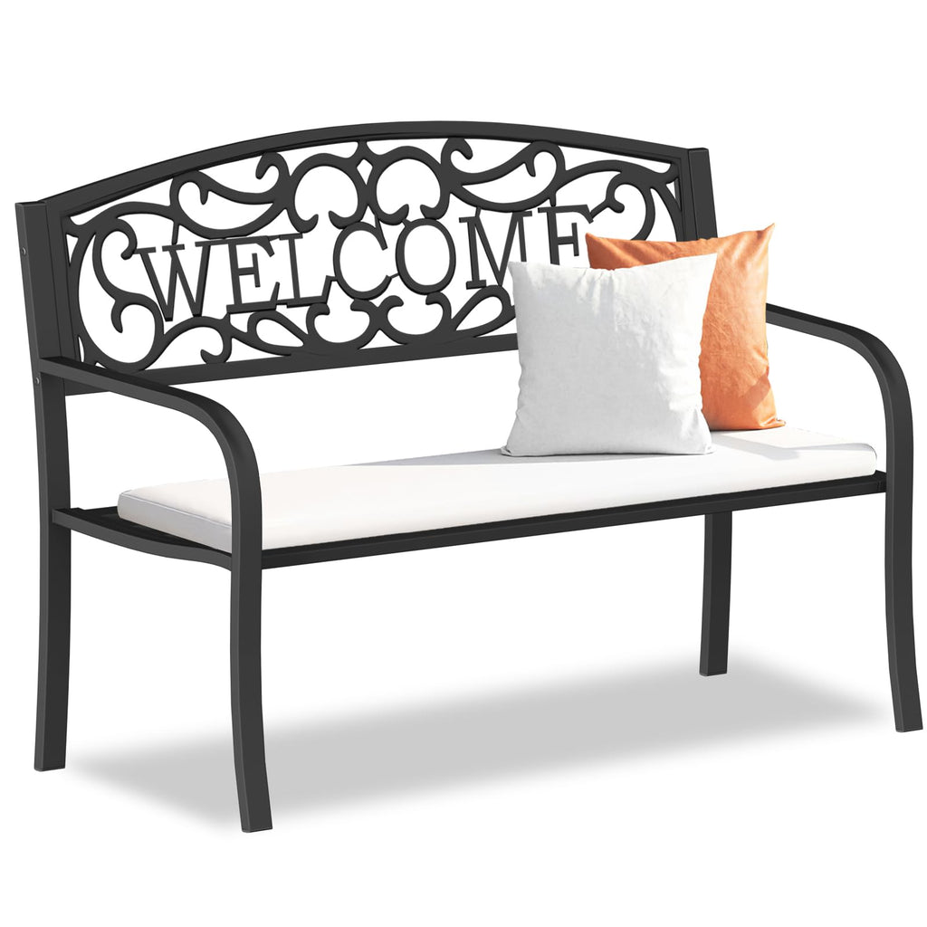 Outdoor Bench Garden Bench, Weatherproof Anti-Rust Heavy-Duty Outside Benches Clearance, Wrought Iron Metal Bench for Front Porch, Patio, Park