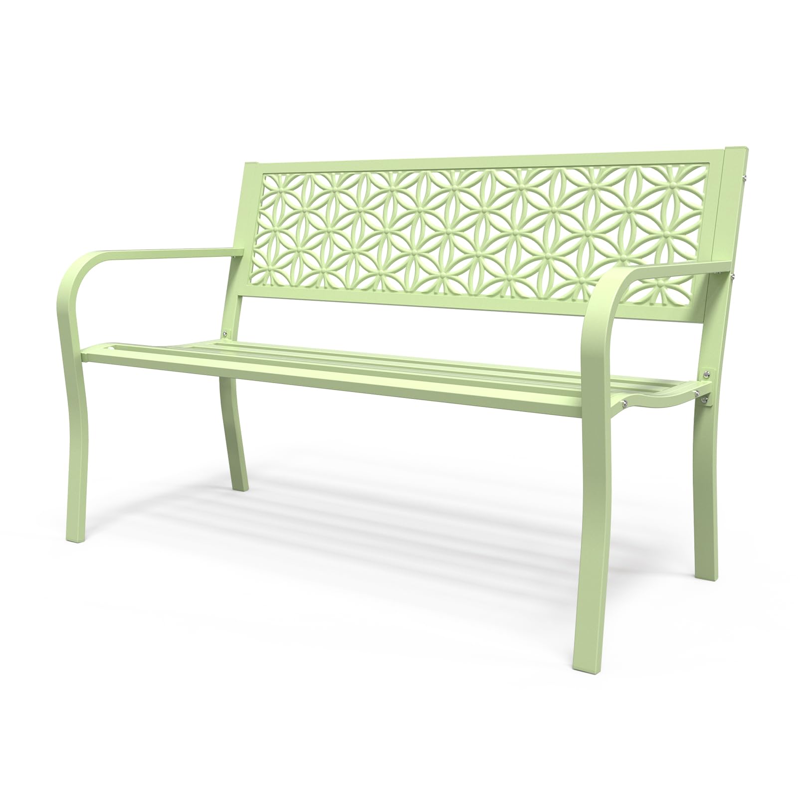 VINGLI 50" Outdoor Bench Metal with Floral Back, Garden Bench Front Porch Benches for Yard Patio Entryway Park, 800lb Capacity - Blue