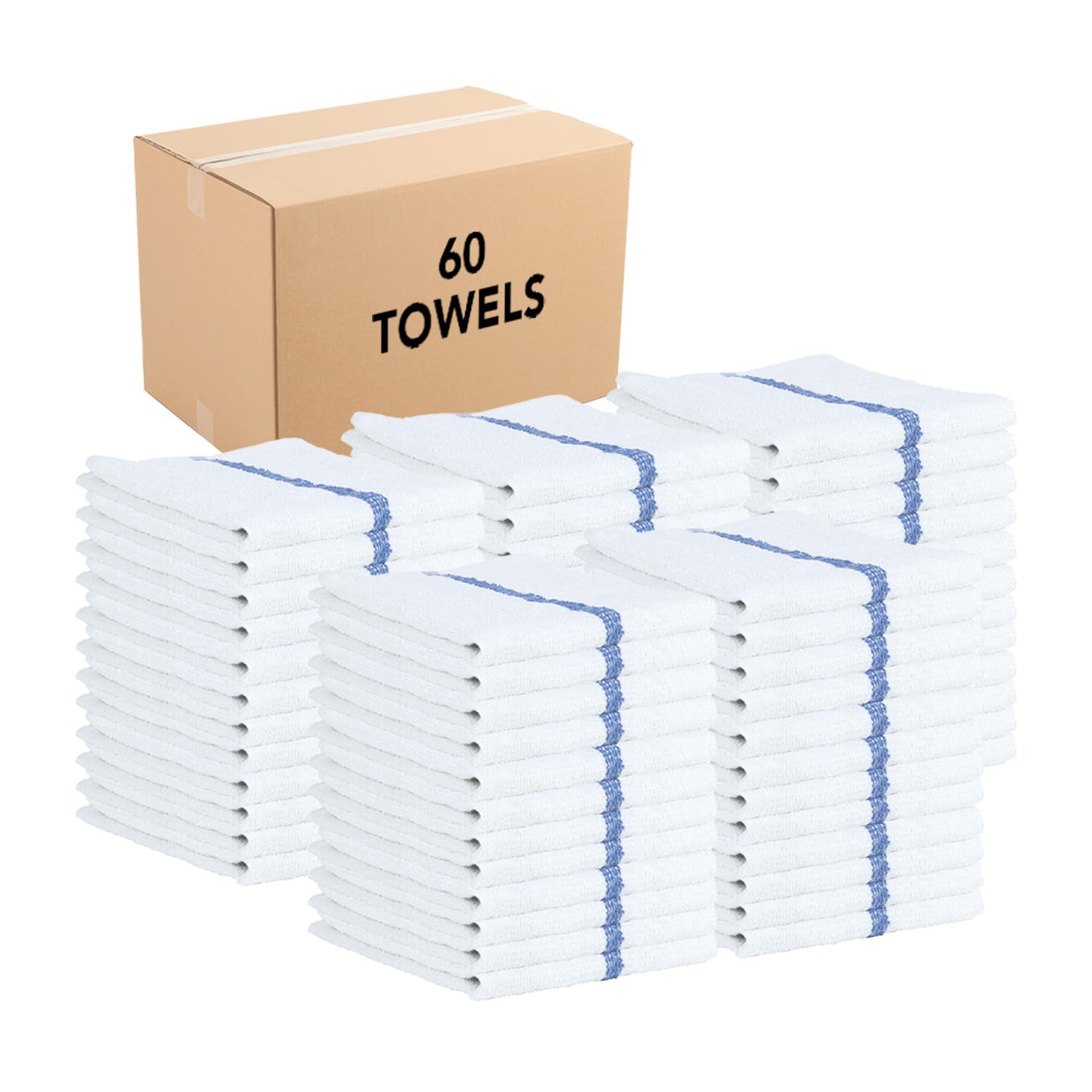 Arkwright Bar Mop Towels, Pack of 12, 100% Cotton Kitchen Dishcloths, Absorbent Quick Dry Cleaning Cloths for Restaurant, Bar and Home Kitchen, 16 x 19 in, White/Blue