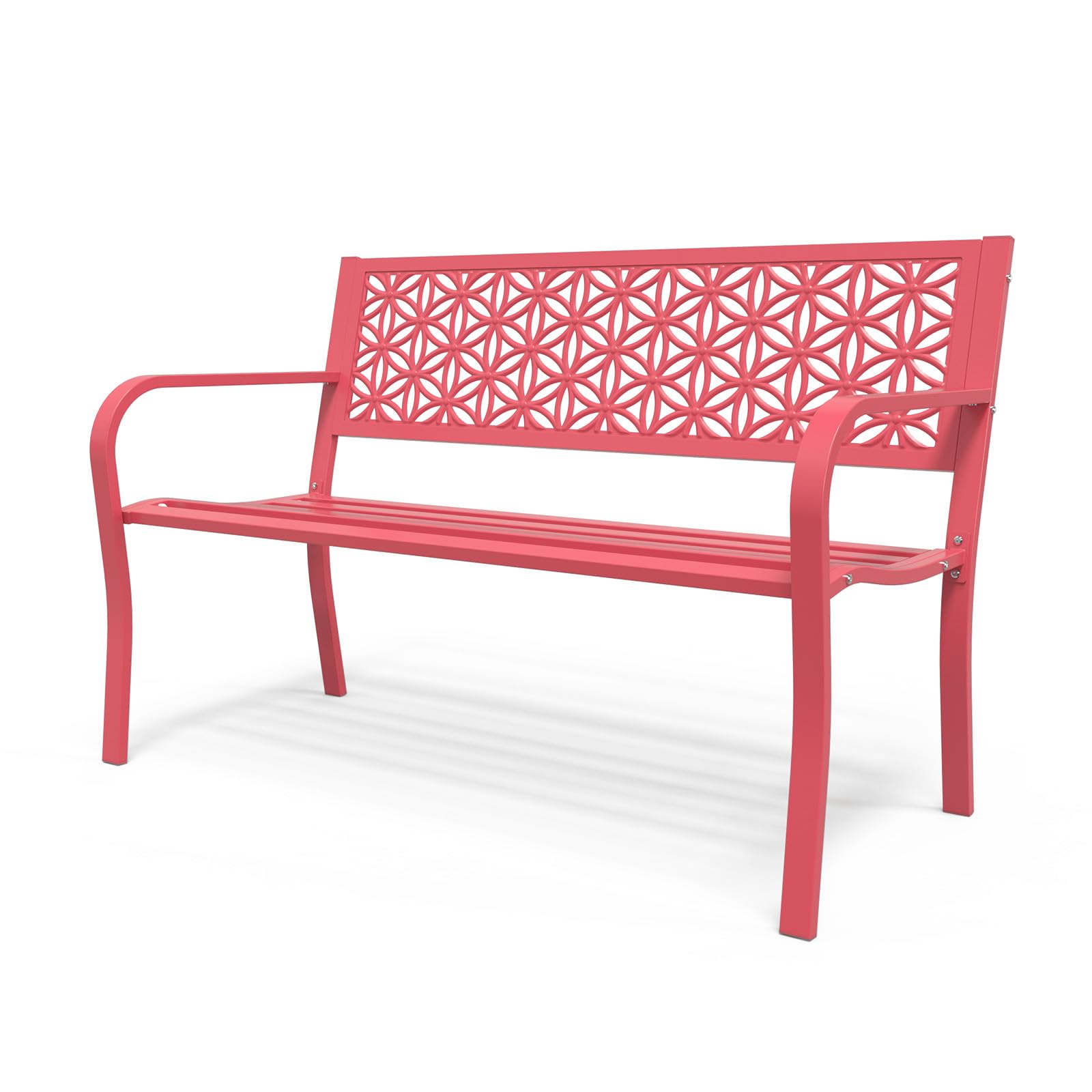 VINGLI 50" Outdoor Bench Metal with Floral Back, Garden Bench Front Porch Benches for Yard Patio Entryway Park, 800lb Capacity - Blue