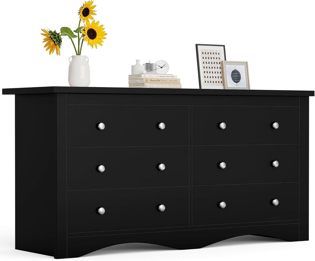 Furmax Dresser for Bedroom, 6 Wood Dresser, Chest of Drawers, for TV up to 65 inch, TV Stand Storage Chest of Drawers for Hallway Entryway (Black)