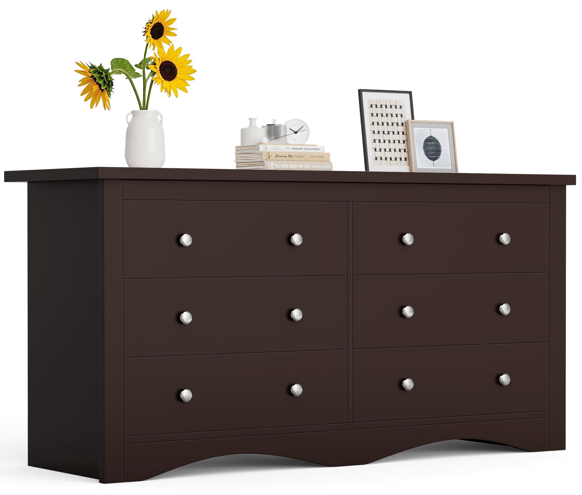 Furmax Dresser for Bedroom, 5 Wood Dresser, Chest of Drawers, for TV up to 65 inch, TV Stand Storage Chest of Drawers for Hallway Entryway (Brown)
