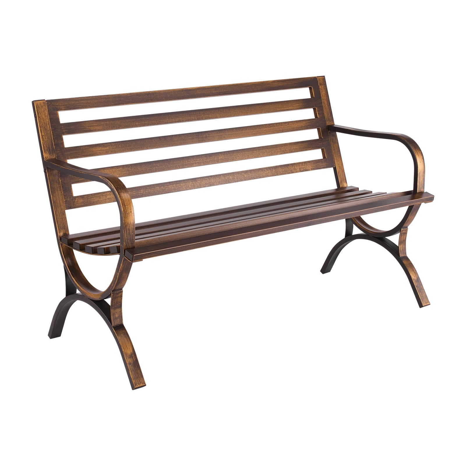 VEVOR Outdoor Bench, 46" Iron Steel Frame Garden Park Bench with Mesh Pattern and Plastic Backrest Armrests, Patio Bench for Garden, Park, Yard, Front Porch