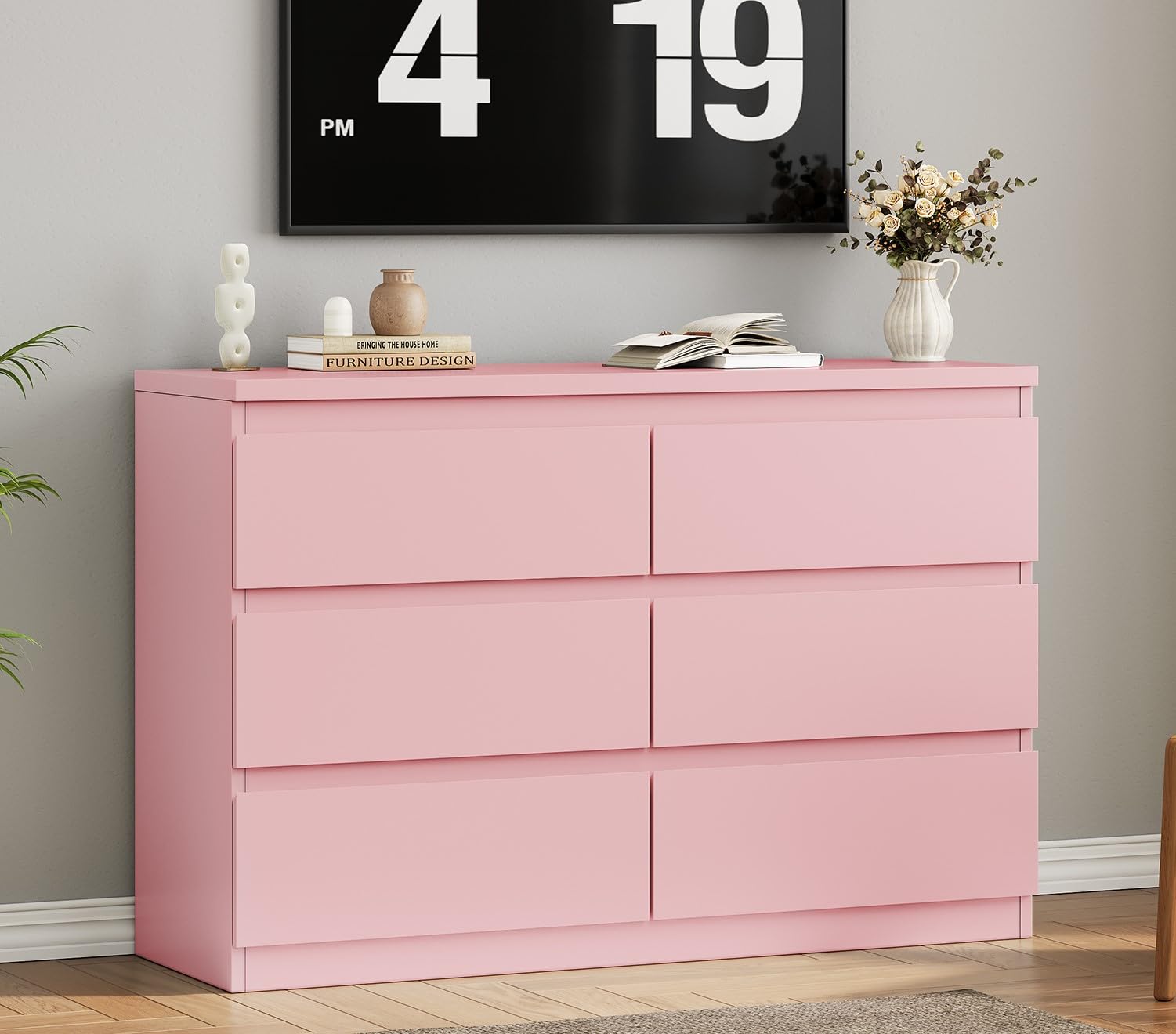 Jocoevol White 6 Drawer Dresser for Bedroom, 15.3" D x 47.2" W x 32.3" H in Simply Modern Chest of Drawers, Wood Storage Double Dresser with Deep Drawers for Living Room, Hallway Entryway, White