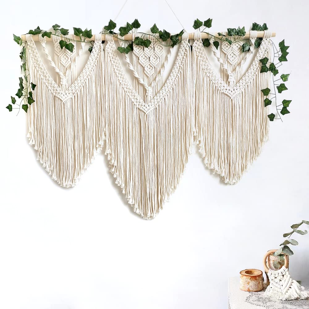 guzhiou large macrame wall hanging - Boho Tapestry Macrame Wall Decor Art- Chic Bohemian Handmade Woven Tapestry Home Decoration for Bedroom Living Room Apartment Wedding Party - 43"x32" (Wood bead)
