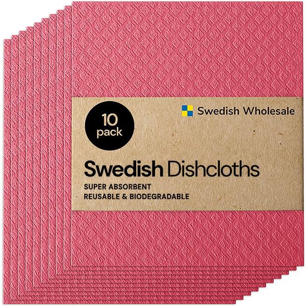Swedish Wholesale Dishcloths Reusable 8" x 7" Sponge Cloths, Bulk 10 Pack of High Absorbent Cellulose Dish & Kitchen Cleaning Hand Towels, Wring to Dry & Machine Wash, Odor Resistant, White