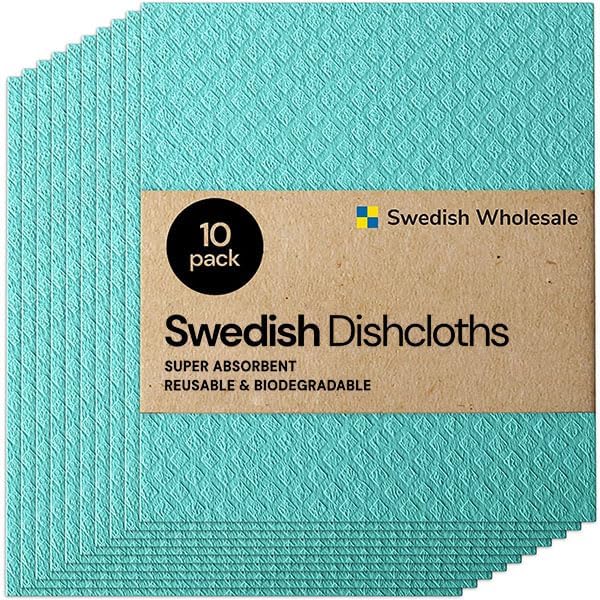 Swedish Wholesale Dishcloths Reusable 8" x 7" Sponge Cloths, Bulk 10 Pack of High Absorbent Cellulose Dish & Kitchen Cleaning Hand Towels, Wring to Dry & Machine Wash, Odor Resistant, White