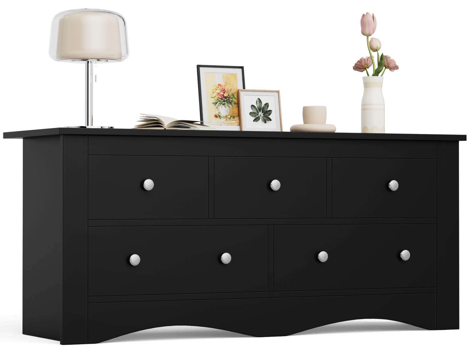 Furmax Dresser for Bedroom, 6 Wood Dresser, Chest of Drawers, for TV up to 65 inch, TV Stand Storage Chest of Drawers for Hallway Entryway (Black)