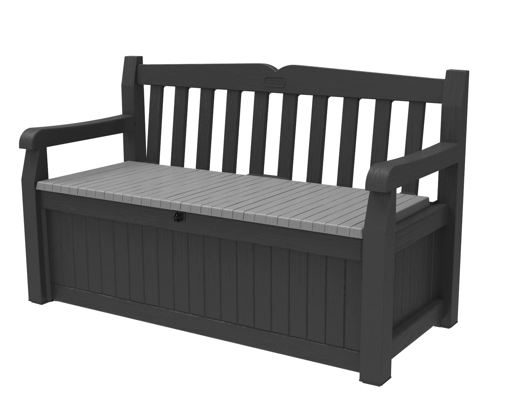 Keter Solana 70 Gallon Storage Bench Deck Box for Patio Furniture, Front Porch Decor and Outdoor Seating – Perfect to Store Garden Tools and Pool Toys, Brown/Brown