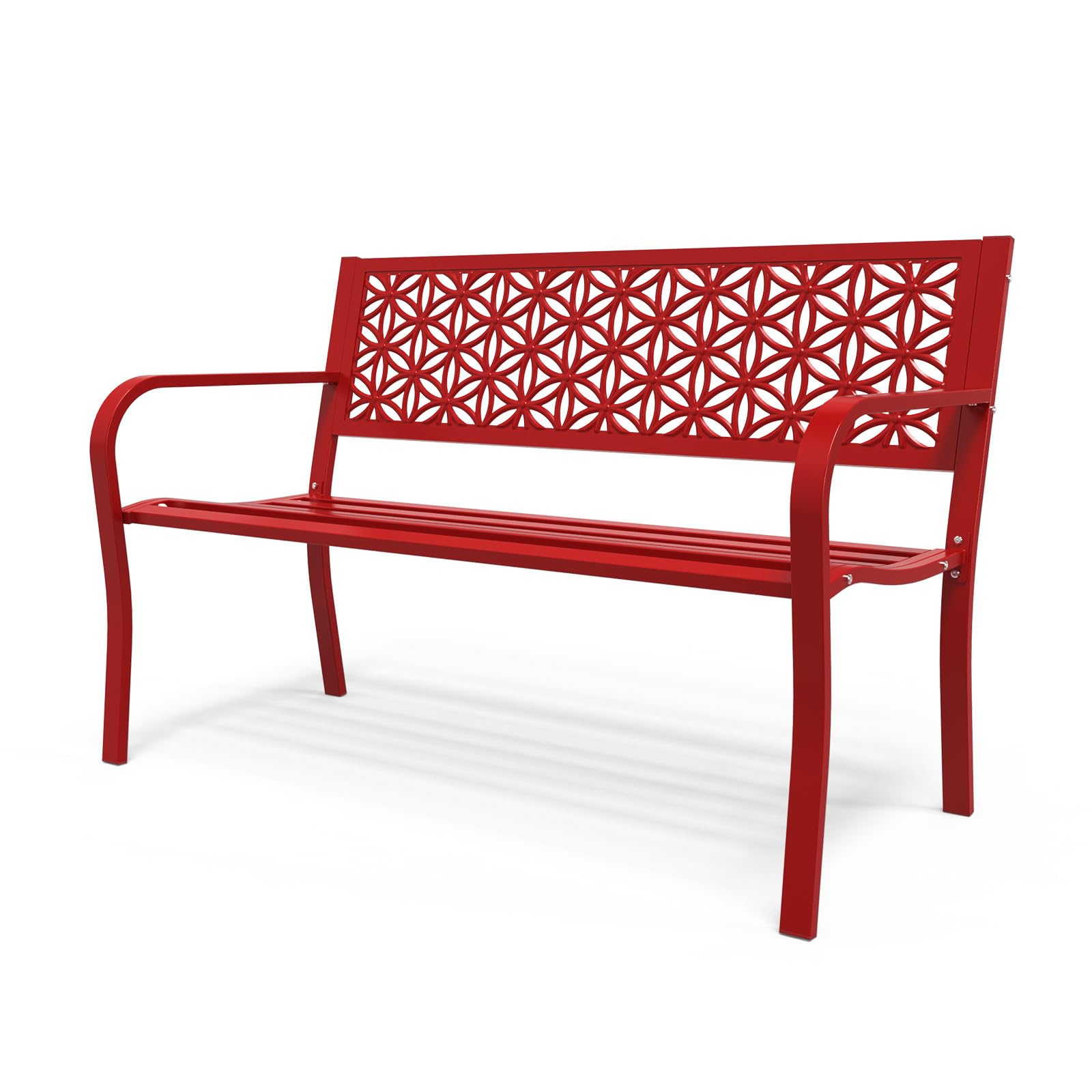 VINGLI 50" Outdoor Bench Metal with Floral Back, Garden Bench Front Porch Benches for Yard Patio Entryway Park, 800lb Capacity - Blue
