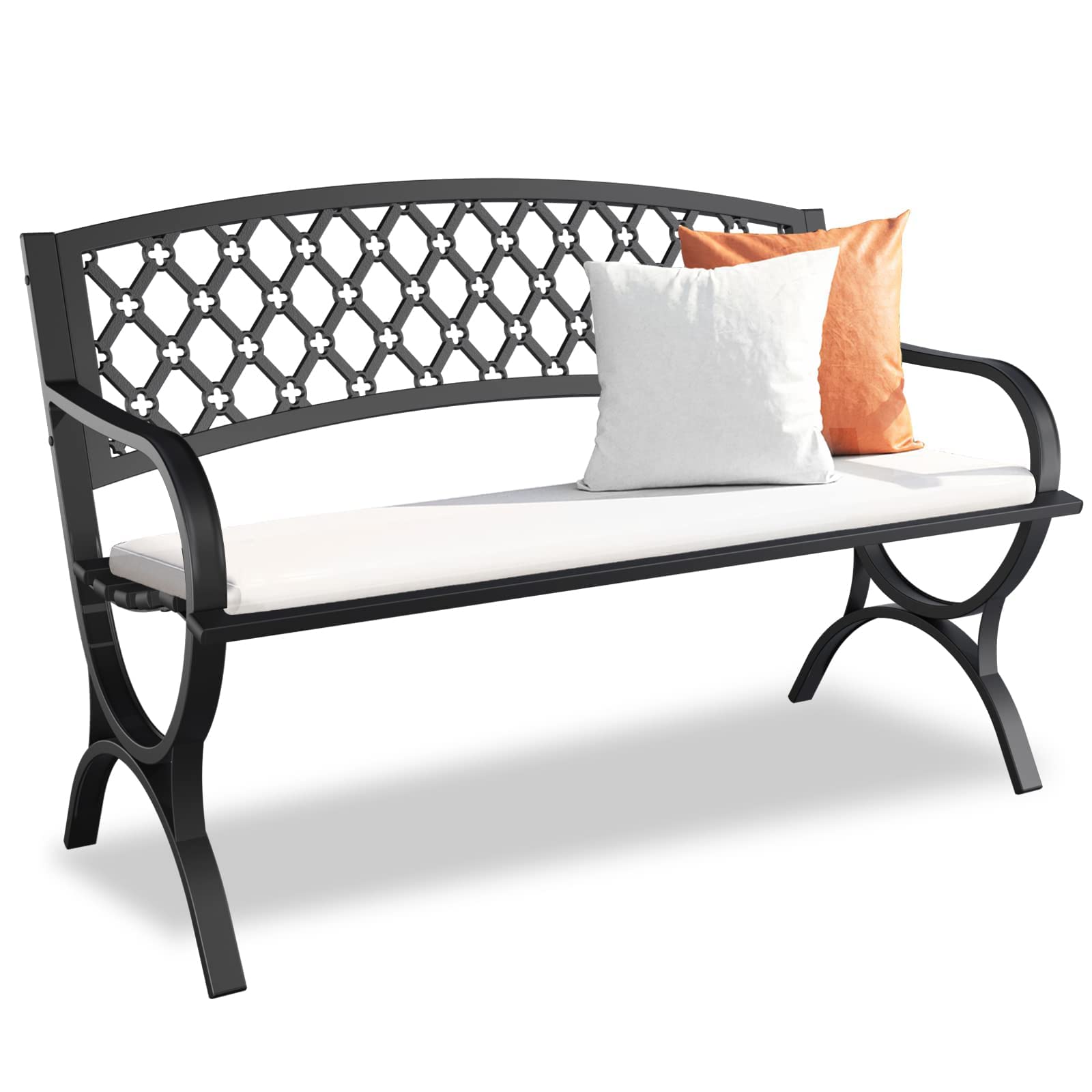 Outdoor Bench Garden Bench, Weatherproof Anti-Rust Heavy-Duty Outside Benches Clearance, Wrought Iron Metal Bench for Front Porch, Patio, Park