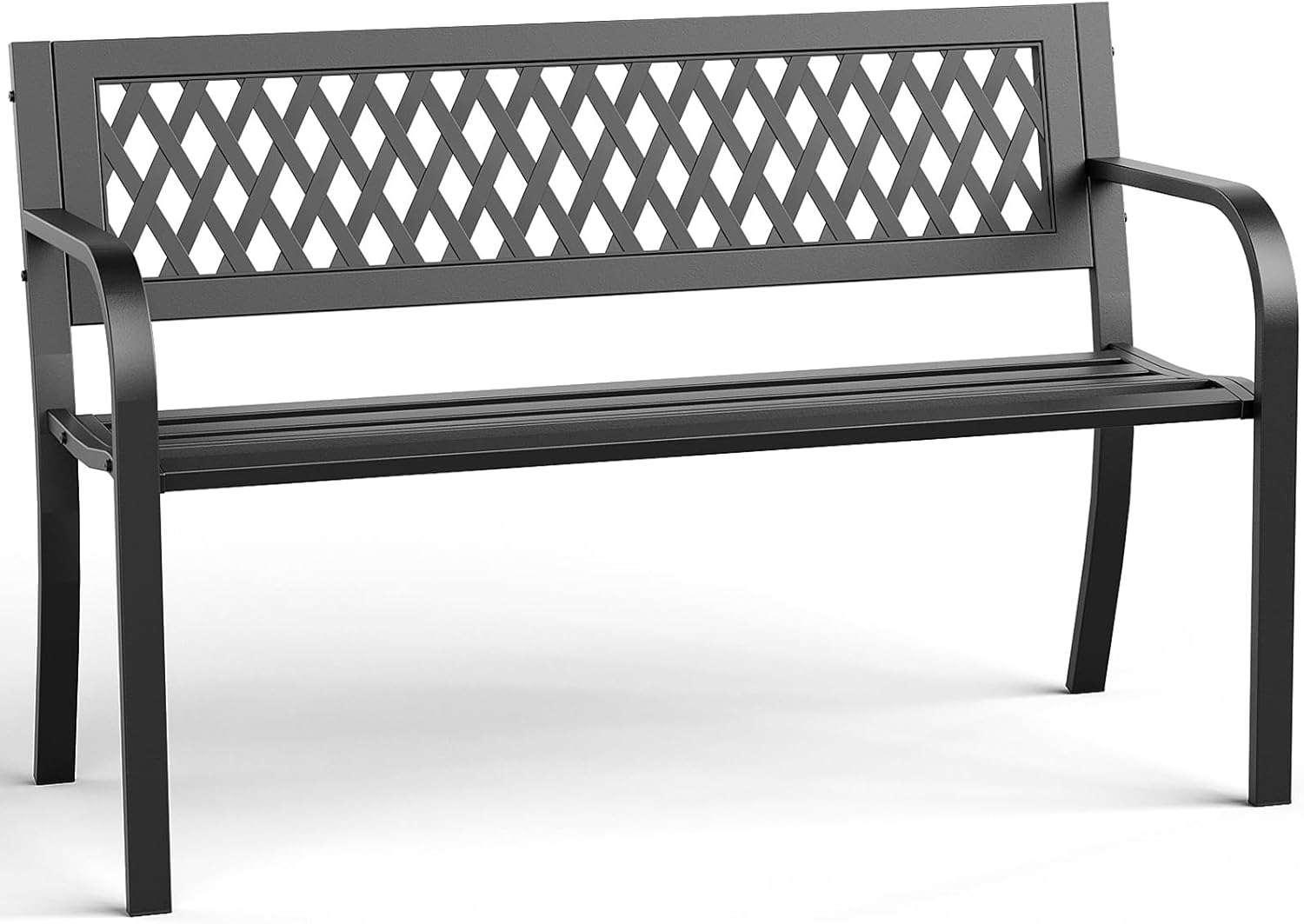 Outdoor Bench, Garden Patio Park Entryway Metal Bench with Comfortable Backrest, Sturdy Heavy Duty Loveseat Front Porch Backyard Lawn Furniture for Outside