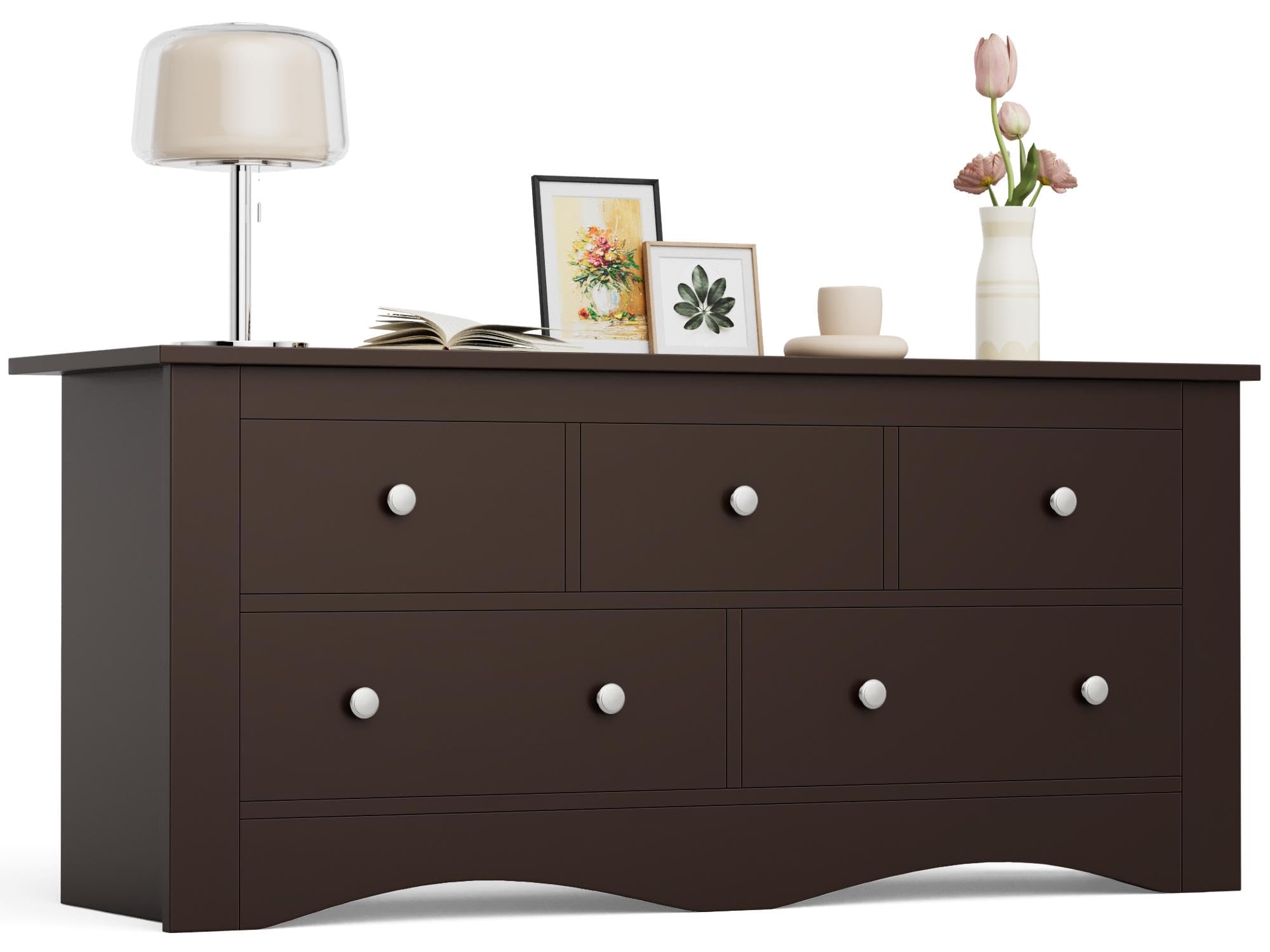 Furmax Dresser for Bedroom, 6 Wood Dresser, Chest of Drawers, for TV up to 65 inch, TV Stand Storage Chest of Drawers for Hallway Entryway (Black)