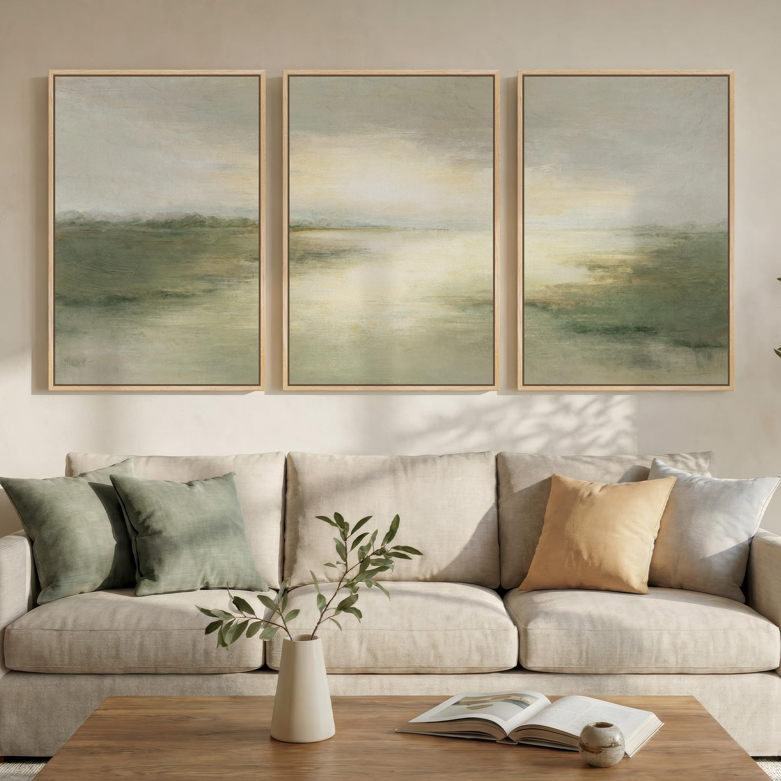 Large Framed Blue and Grey Abstract Wall Art for Living Room, 3 Piece Modern Canvas Prints Paintings Artwork for Walls, Minimalist Abstract Pictures Wall Decor for Hallway Office Bedroom 24x36 In