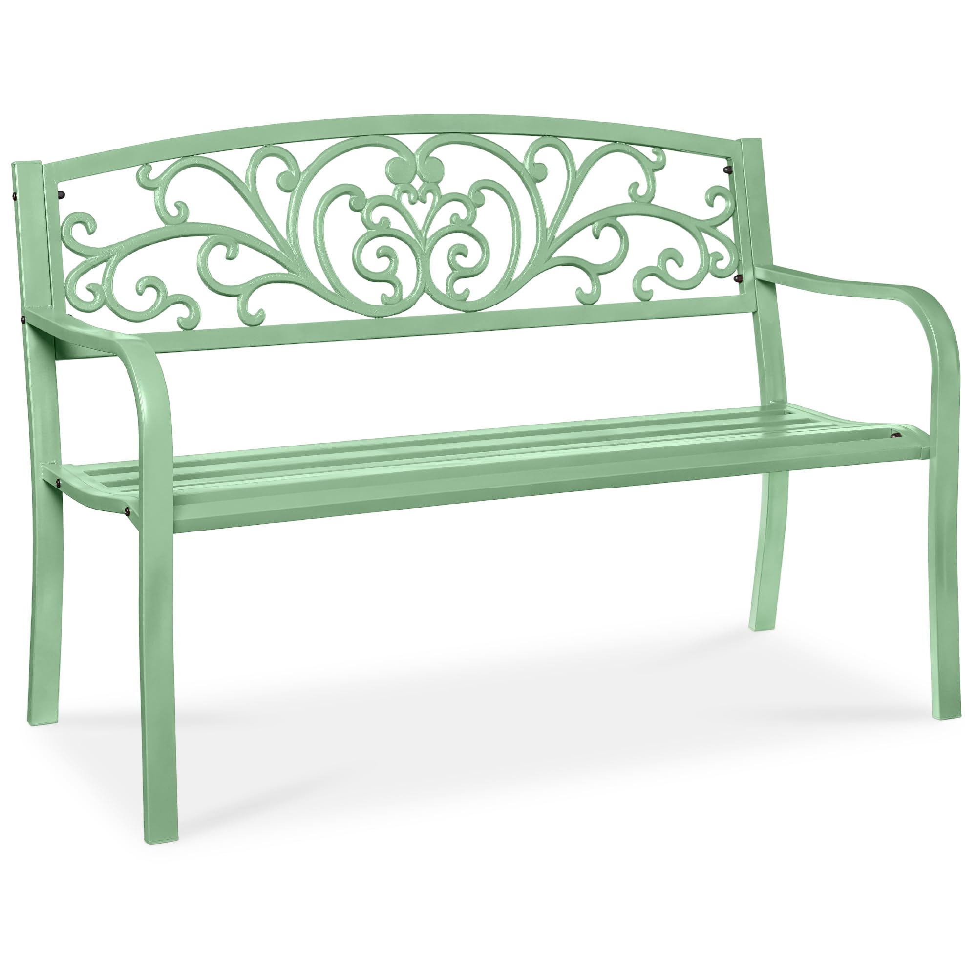 Best Choice Products Outdoor Bench Steel Garden Patio Porch Furniture for Lawn, Park, Deck w/Floral Design Backrest, Slatted Seat - Sky Blue