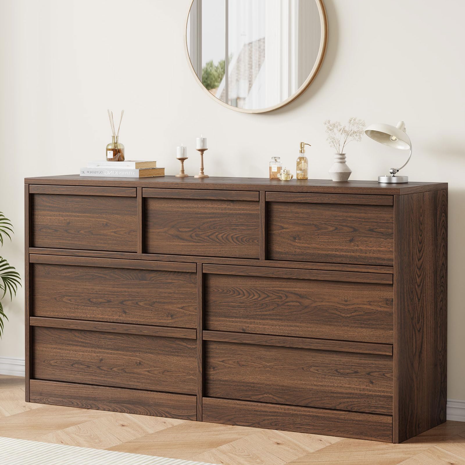 GarveeHome 7 Drawer Dresser for Bedroom, 54in Wide Natural Oak 7 Chest of Drawers with Large Storage, Wooden Dresser Organizer Closet for Living Room, Entryway, Nursery