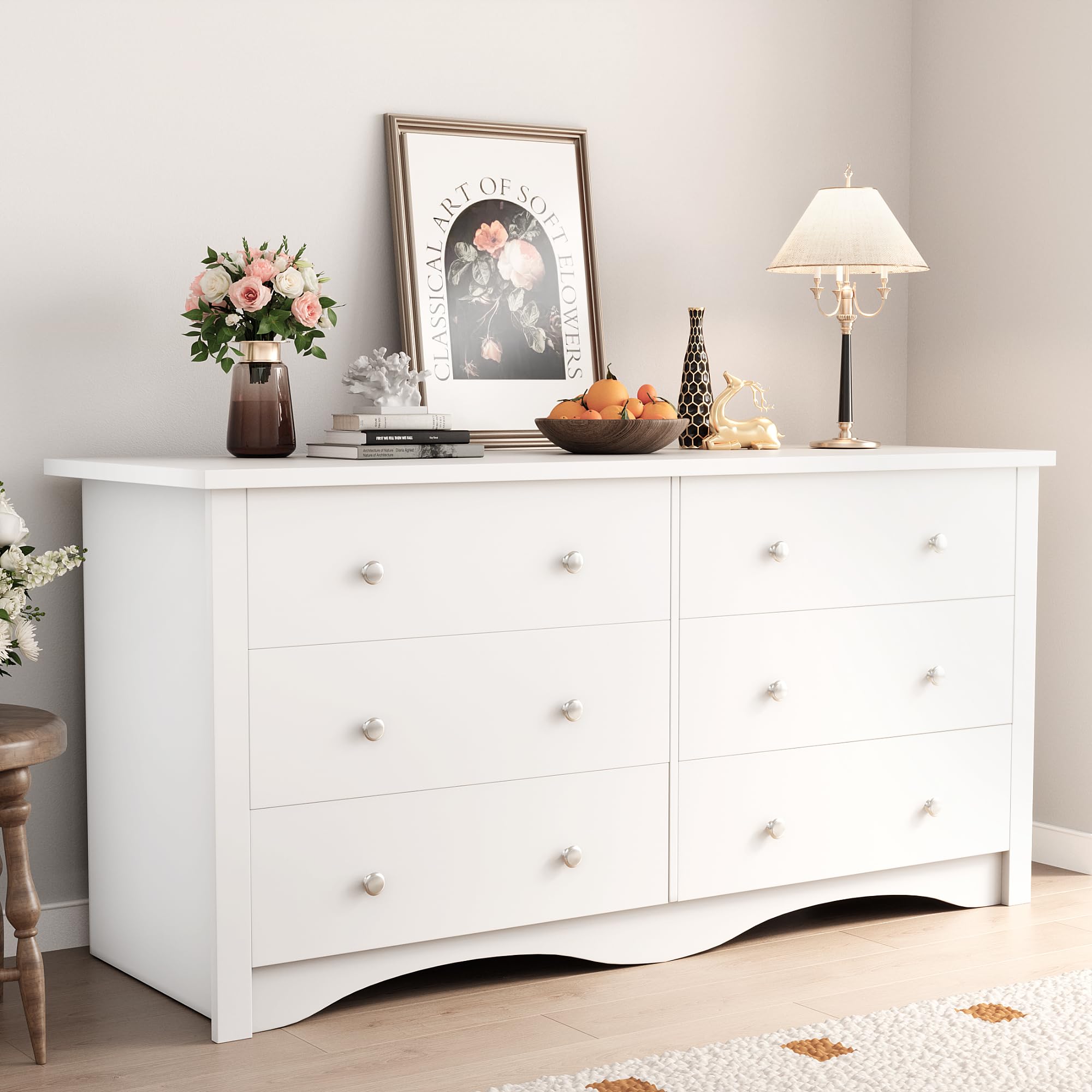 Shahoo Black Dresser for Bedroom with 6 Drawers, 47.2" Wide Chest Storage Organizer and TV Stand for Living Room, Closet, Hallway, Dormitory
