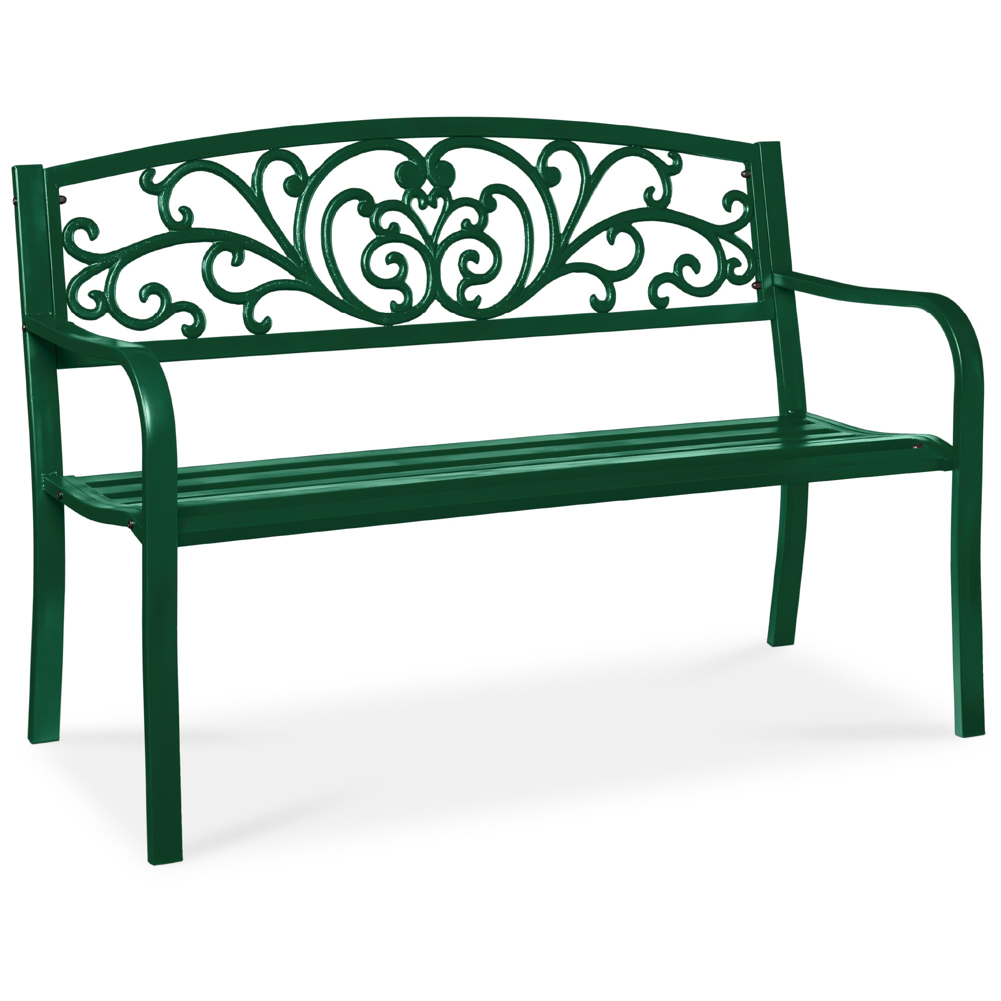 Best Choice Products Outdoor Bench Steel Garden Patio Porch Furniture for Lawn, Park, Deck w/Floral Design Backrest, Slatted Seat - Sky Blue