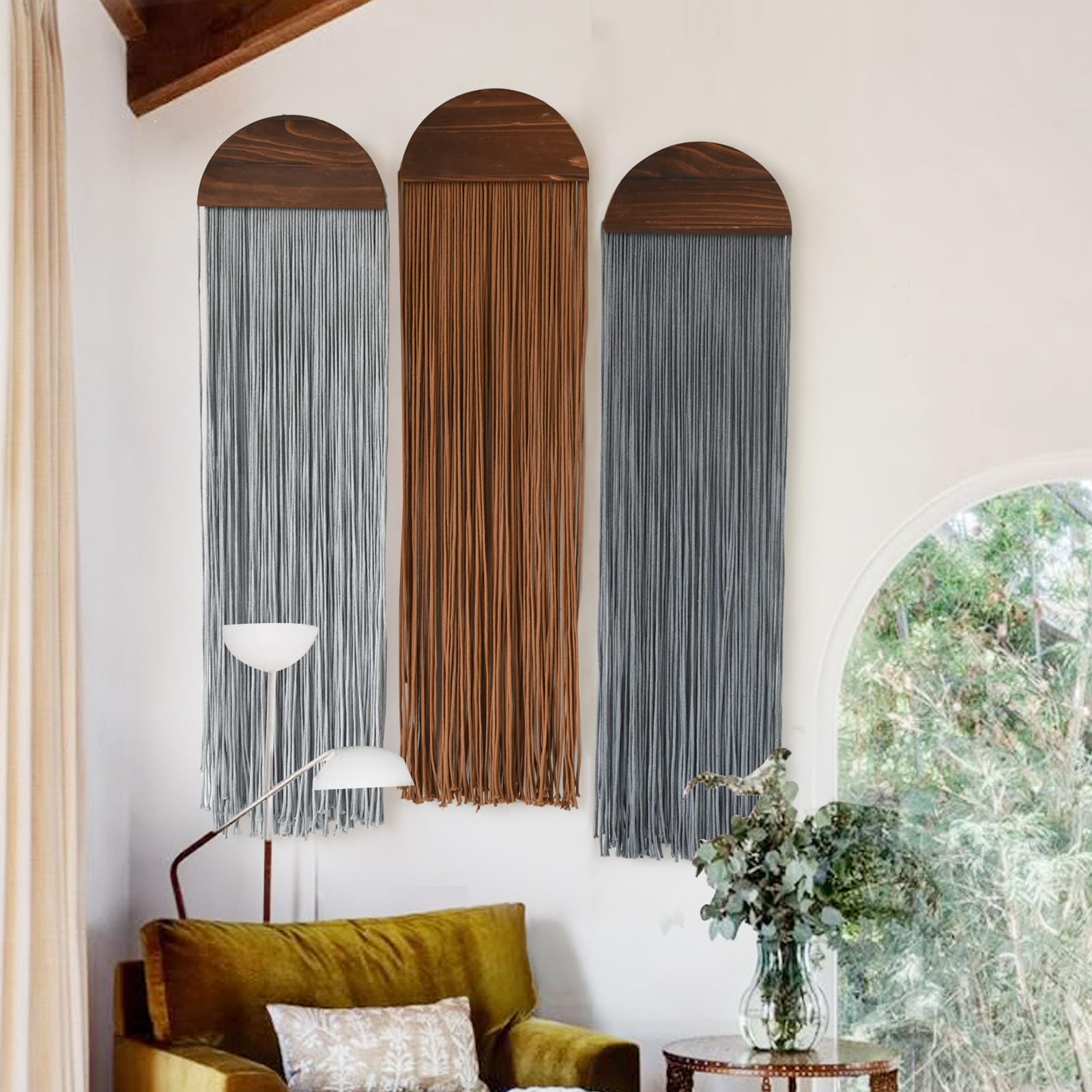 2Pcs Boho Macrame Wall Hanging Tapestry with Round Tassel