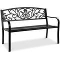 Best Choice Products Outdoor Bench Steel Garden Patio Porch Furniture for Lawn, Park, Deck w/Floral Design Backrest, Slatted Seat - Sky Blue