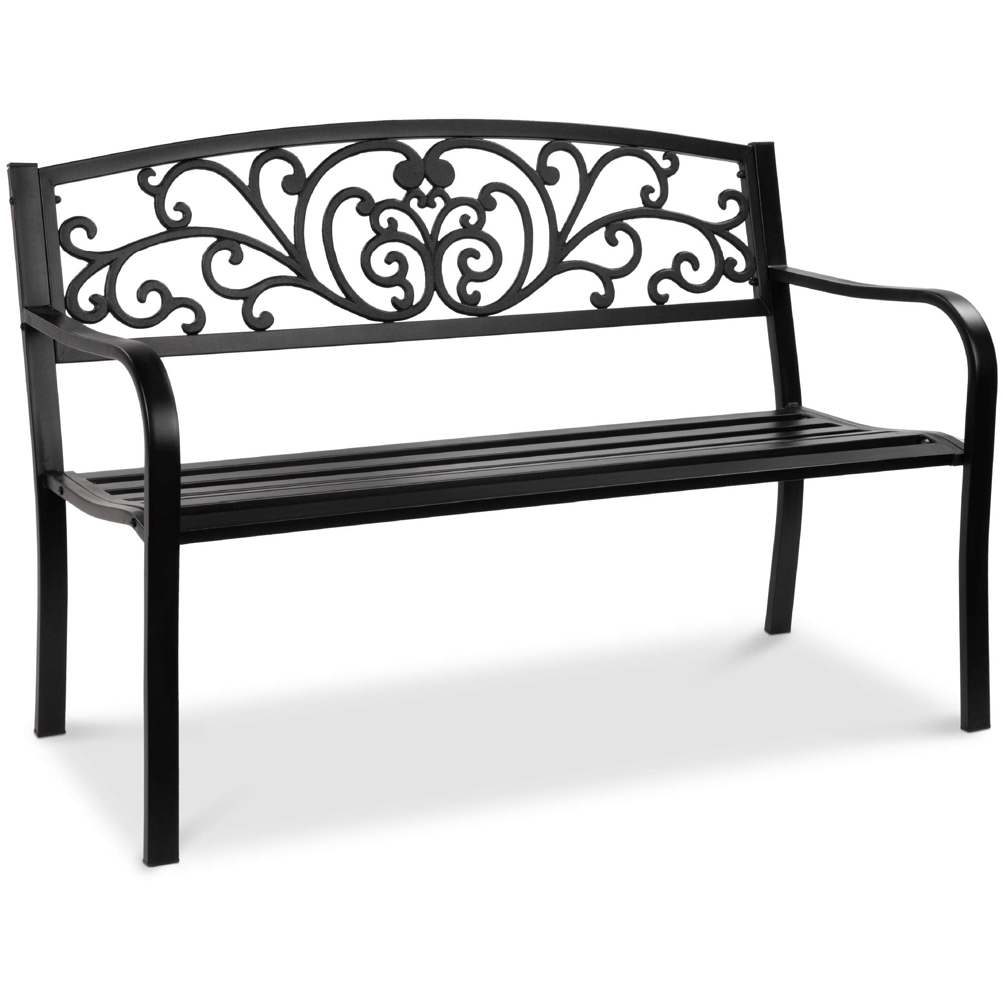 Best Choice Products Outdoor Bench Steel Garden Patio Porch Furniture for Lawn, Park, Deck w/Floral Design Backrest, Slatted Seat - Sky Blue