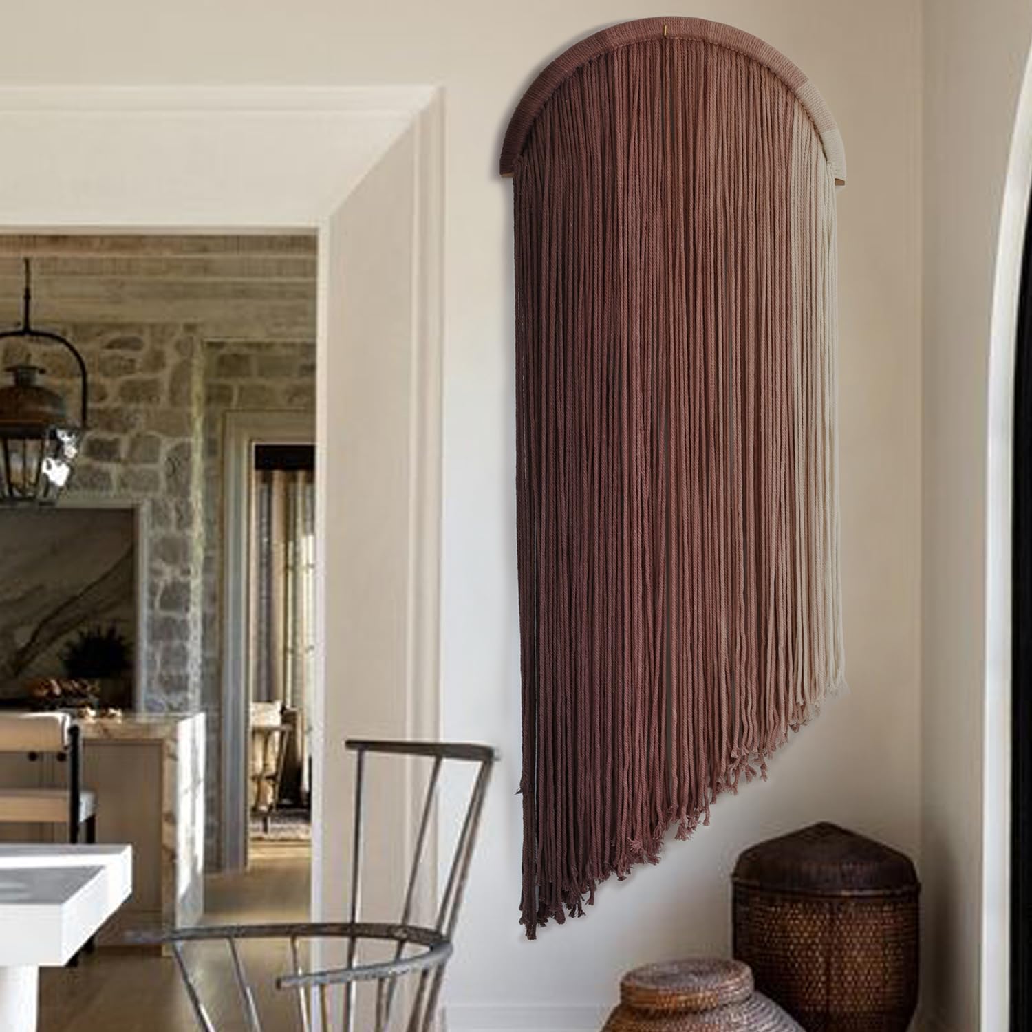 2Pcs Boho Macrame Wall Hanging Tapestry with Round Tassel