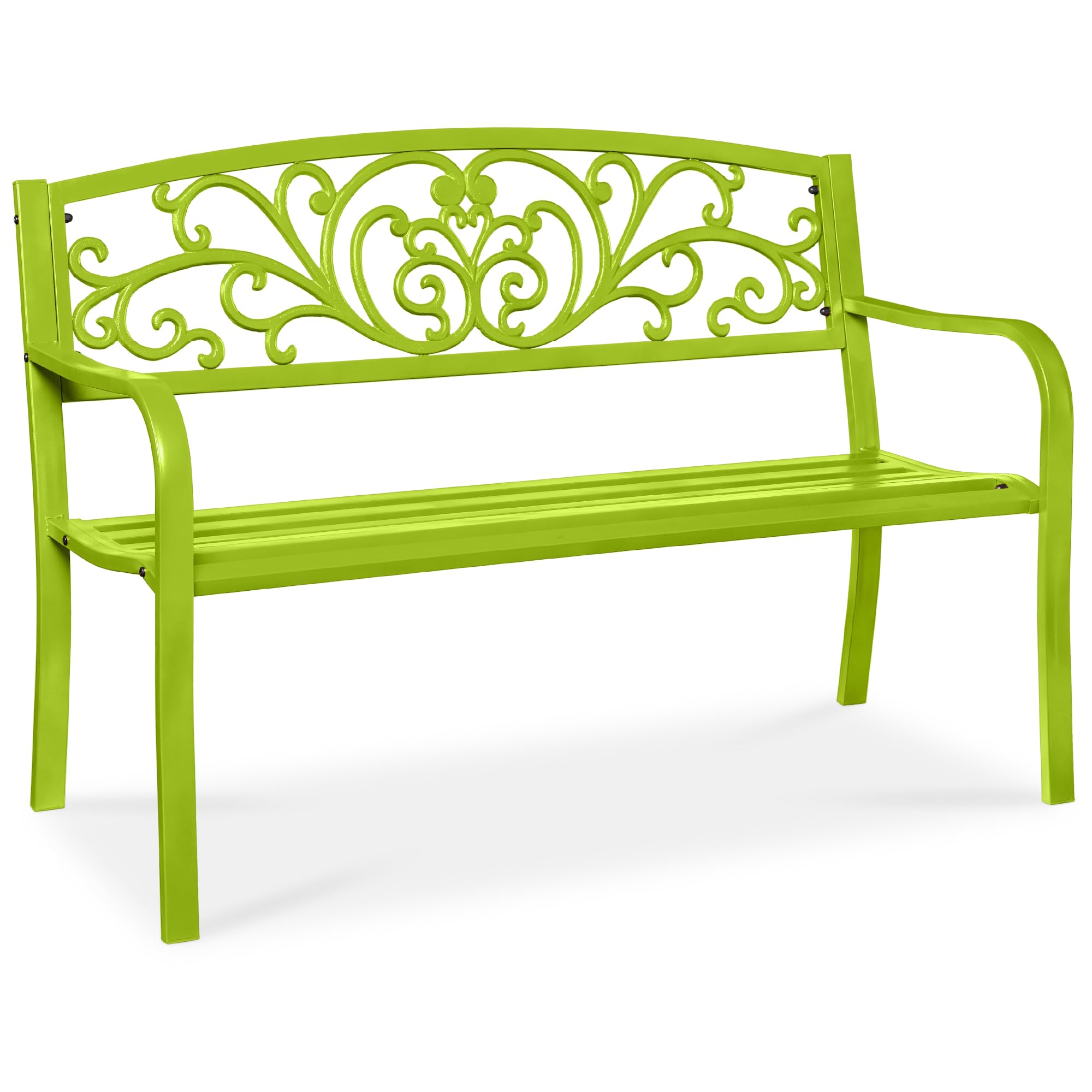 Best Choice Products Outdoor Bench Steel Garden Patio Porch Furniture for Lawn, Park, Deck w/Floral Design Backrest, Slatted Seat - Sky Blue