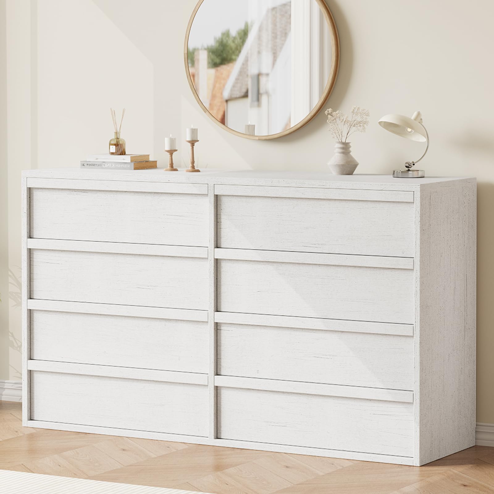 GarveeHome 7 Drawer Dresser for Bedroom, 54in Wide Natural Oak 7 Chest of Drawers with Large Storage, Wooden Dresser Organizer Closet for Living Room, Entryway, Nursery