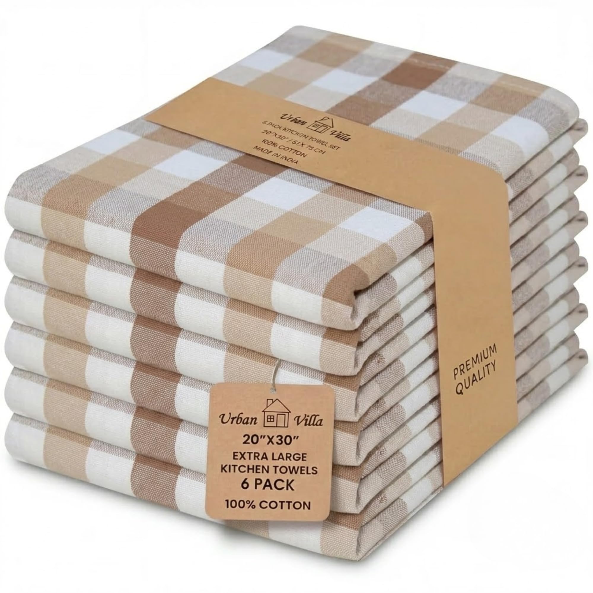 Urban Villa Kitchen Towels 100% Cotton Dish Towels for Kitchen (Set of 6) 20”x30” Dish Cloths Highly Absorbent Kitchen Linen Set with Hanging Loop Perfect for Drying Dishes Cleaning Towels-Blue White