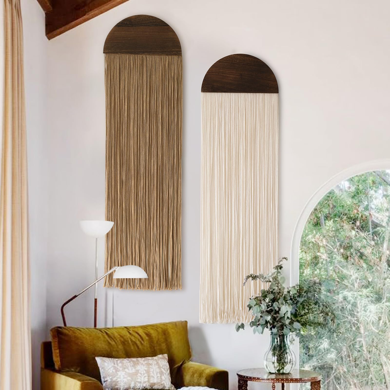 2Pcs Boho Macrame Wall Hanging Tapestry with Round Tassel