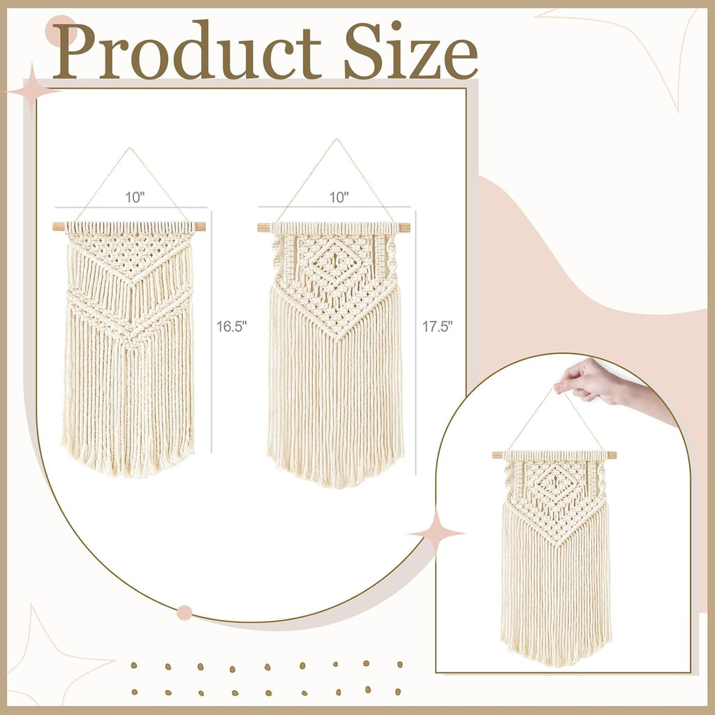 Dahey Small Macrame Wall Hanging 2 Pcs Woven Tapestry Wall Art Decor - Beautiful for Boho Home Bedroom Dorm College Classroom Decor, Apartment, Nursery, Party Decorations, 16.5" L x 10" W and 17.5"x 10"W