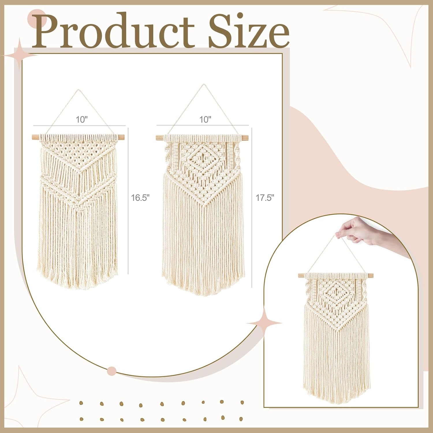 Dahey Small Macrame Wall Hanging 2 Pcs Woven Tapestry Wall Art Decor - Beautiful for Boho Home Bedroom Dorm College Classroom Decor, Apartment, Nursery, Party Decorations, 16.5" L x 10" W and 17.5"x 10"W