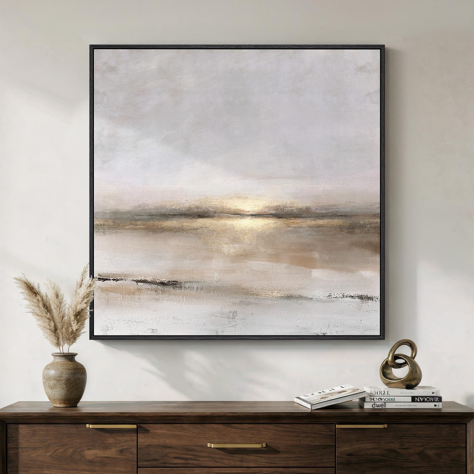 Framed Sage Green Abstract Wall Art, Modern Canvas Prints Artwork for Walls, Square Minimalist All Green Abstract Pictures for Living Room, Hallway, Fireplace, Bedroom, Home Office Wall Decor 30x30 In