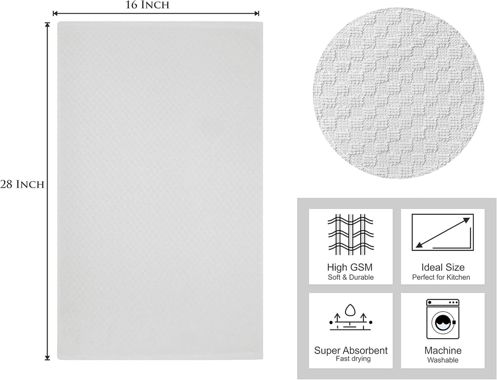 COTTON CRAFT Euro Café Set of 12 Waffle Weave Pure Cotton Super Absorbent Multipurpose Kitchen Towels, Dishcloths, Tea Towels White