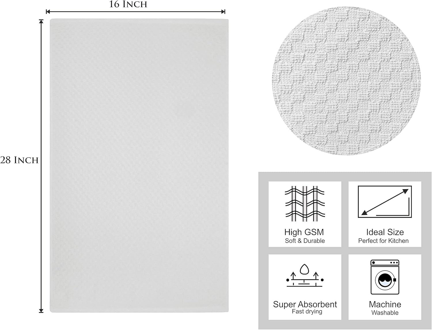 COTTON CRAFT Euro Café Set of 12 Waffle Weave Pure Cotton Super Absorbent Multipurpose Kitchen Towels, Dishcloths, Tea Towels White