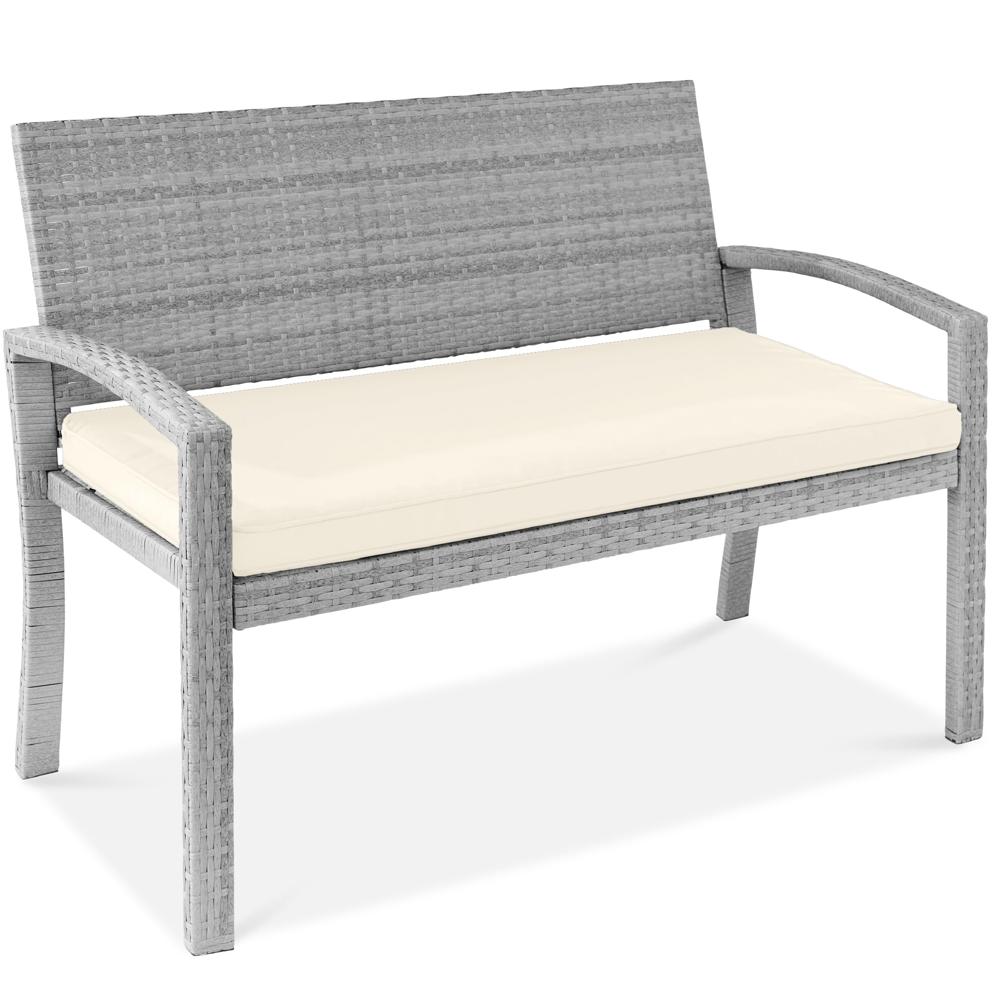 Best Choice Products Outdoor Bench 2-Person Wicker Garden Patio Benches Seating Furniture for Backyard, Porch w/Seat Cushion, 700lb Capacity - Brown/Tan