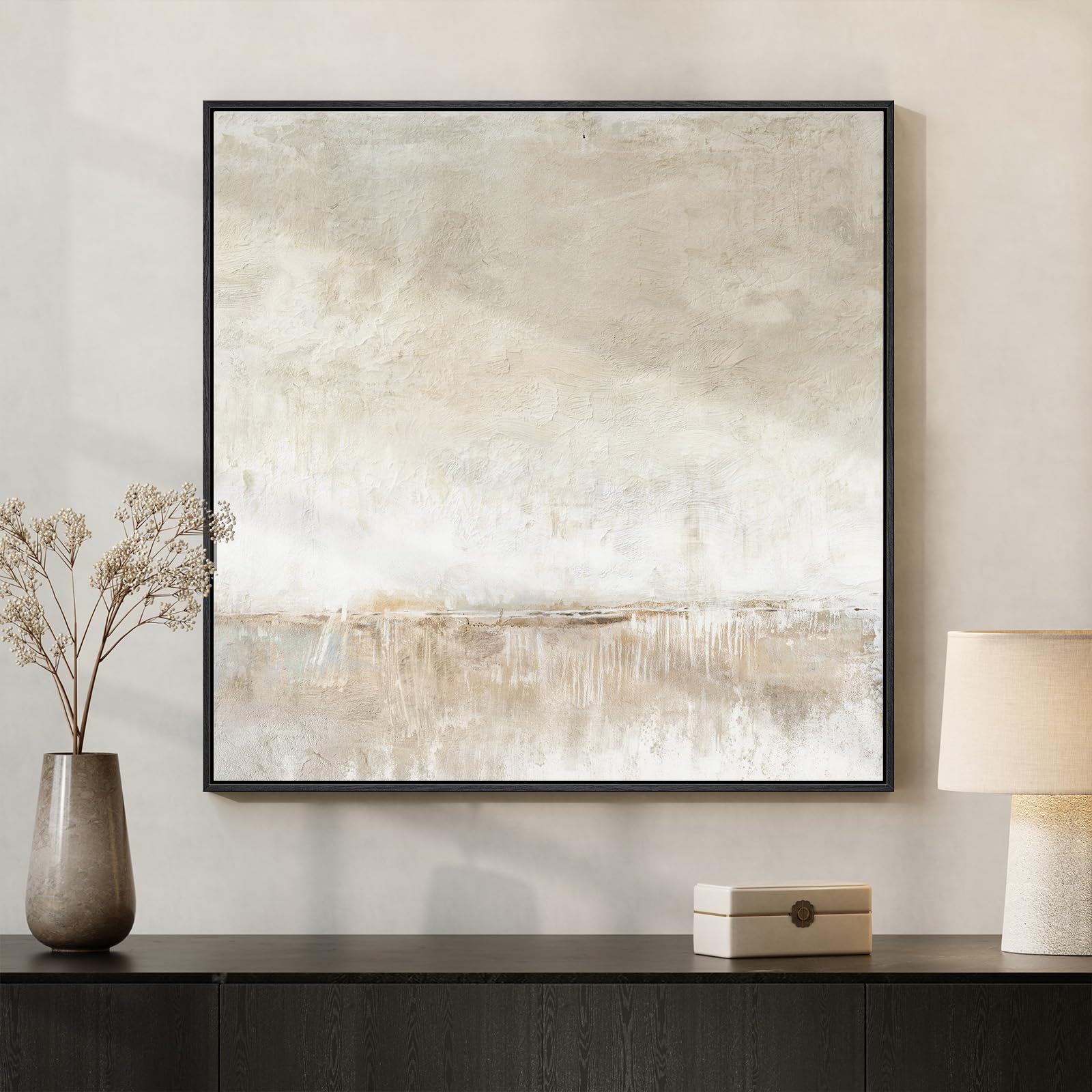 Framed Sage Green Abstract Wall Art, Modern Canvas Prints Artwork for Walls, Square Minimalist All Green Abstract Pictures for Living Room, Hallway, Fireplace, Bedroom, Home Office Wall Decor 30x30 In