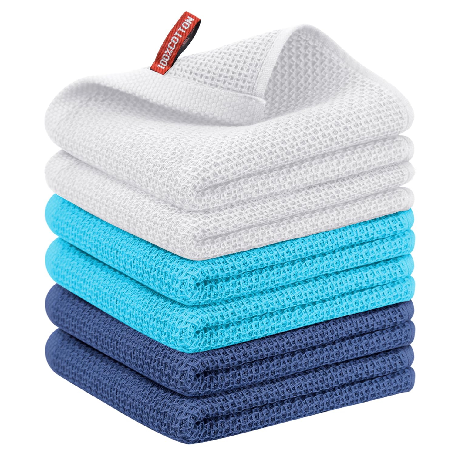 Nialnant 6 Pack Kitchen Towels and Dishcloths Sets,100% Cotton Soft Absorbent Quick Drying Dish Towels for Kitchen,Washing Dishes,12x12 Inches, Multi Color
