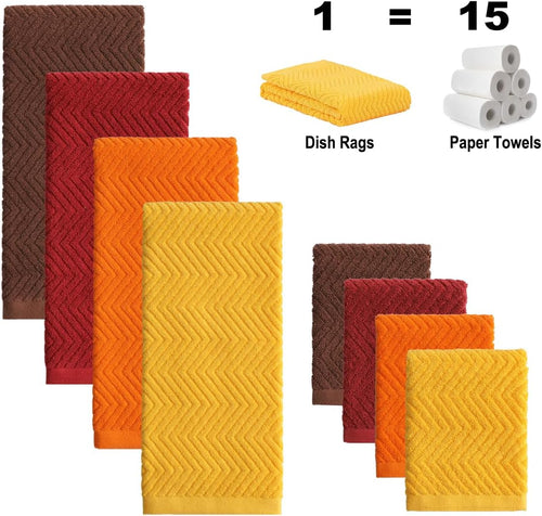 100% Cotton Kitchen Towels and Dishcloths Set, Pack of 8 Super Absorbent 16" x 25" Kitchen Towels and 13" x 13" Dish Cloths (400 GSM)