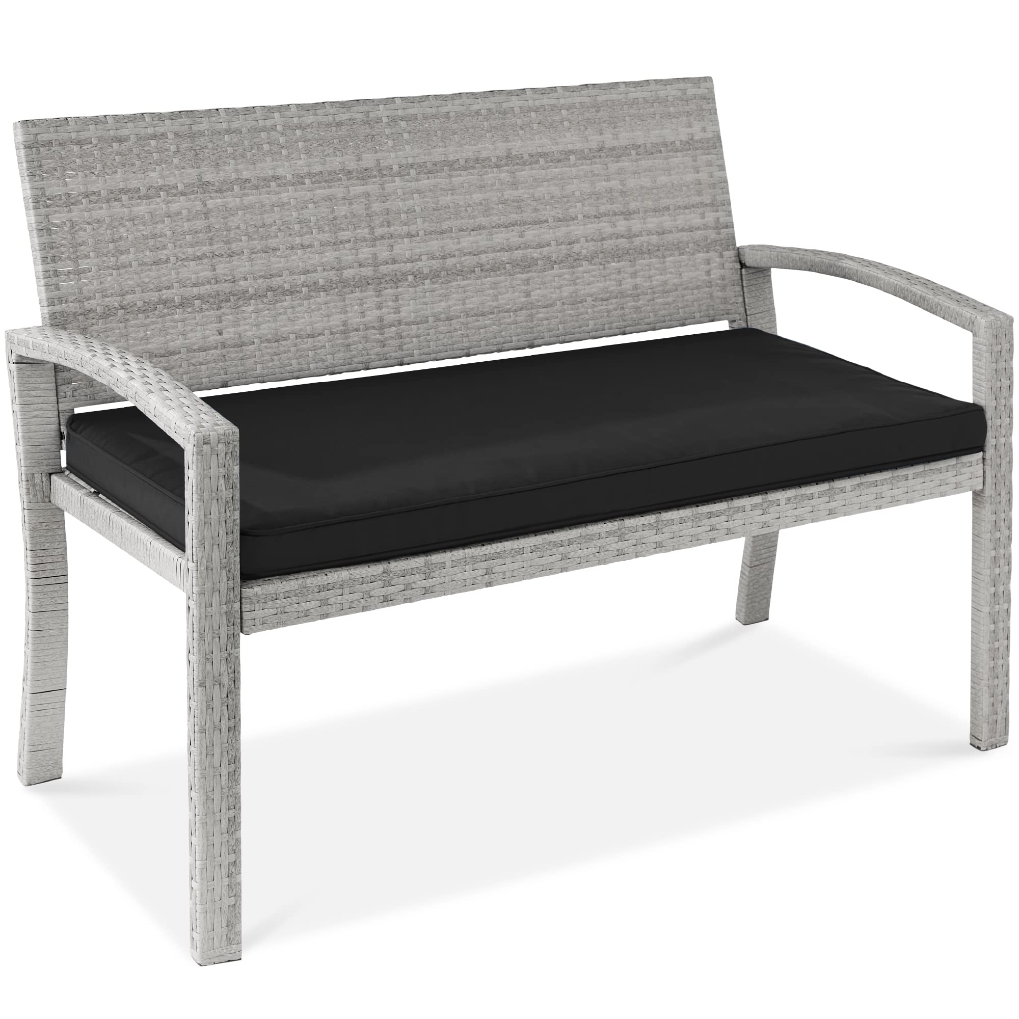 Best Choice Products Outdoor Bench 2-Person Wicker Garden Patio Benches Seating Furniture for Backyard, Porch w/Seat Cushion, 700lb Capacity - Brown/Tan