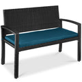 Best Choice Products Outdoor Bench 2-Person Wicker Garden Patio Benches Seating Furniture for Backyard, Porch w/Seat Cushion, 700lb Capacity - Brown/Tan